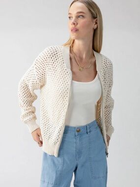 Sanctuary Cream Open-Knit Zip Front Bomber Cardigan Women’s XS